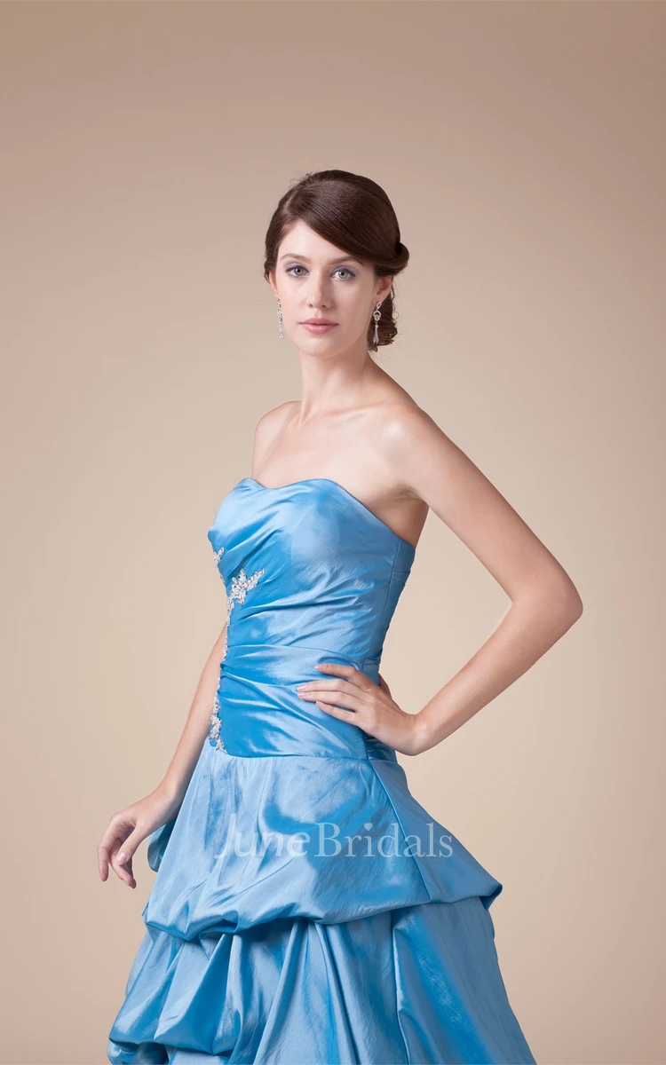 Strapless Pick-Up Ball Gown with Pleats and Appliques