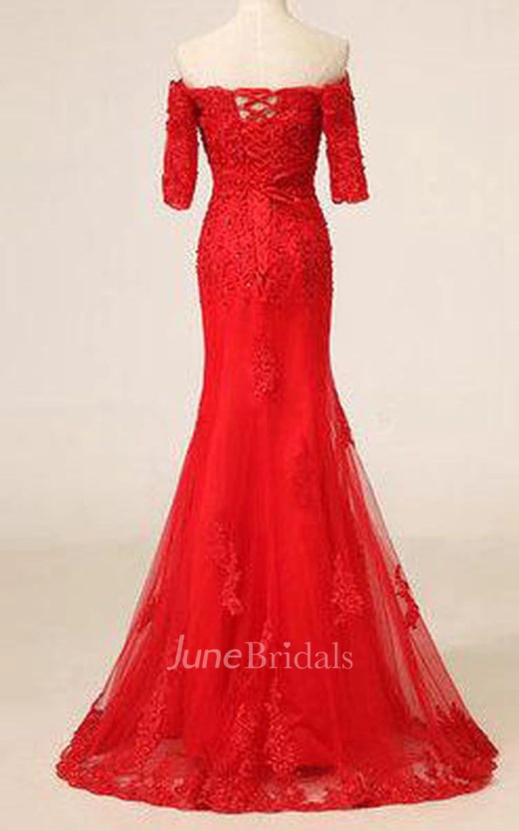Mermaid Red Long Tulle&Lace Dress