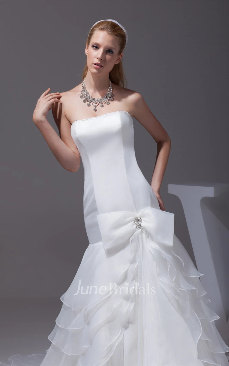 Strapless Column A-Line Gown with Bow and Tiers