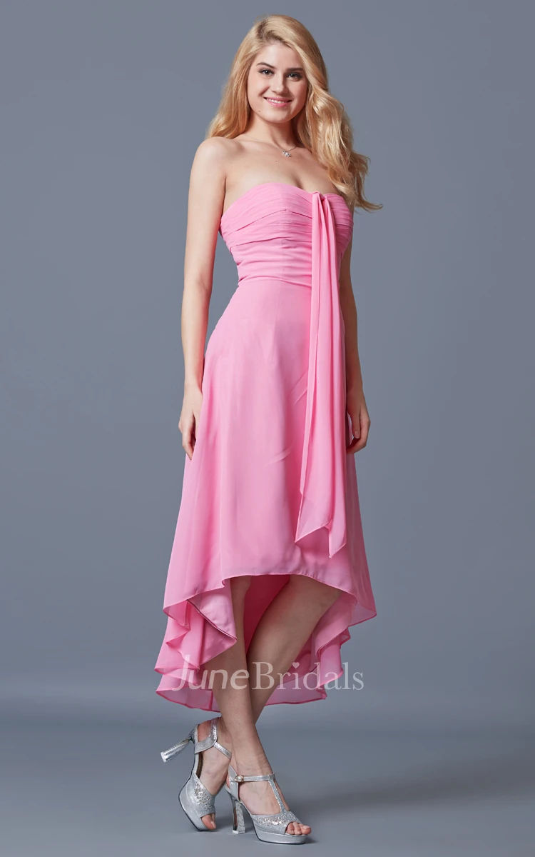 Sleeveless Ruched Sweetheart A-line High-low Chiffon Dress With Draping