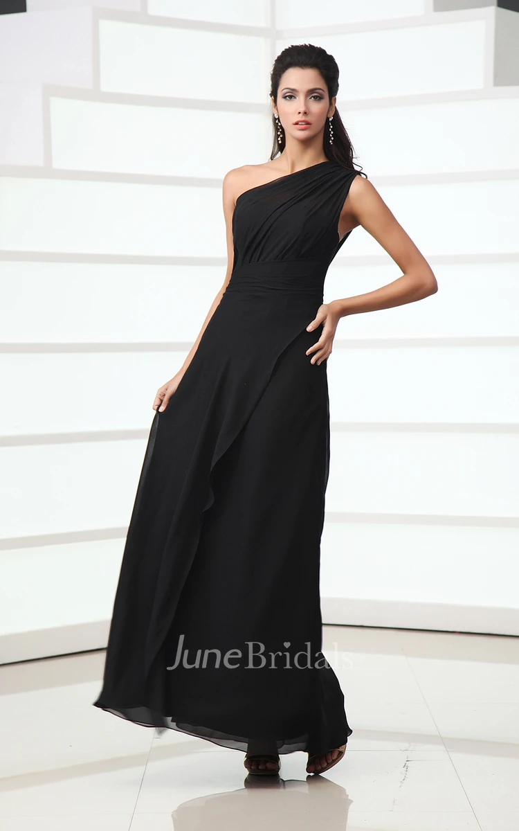 Unique Asymmetrical One-Shoulder Ankle-Length Dress With Ruching And Ruffle