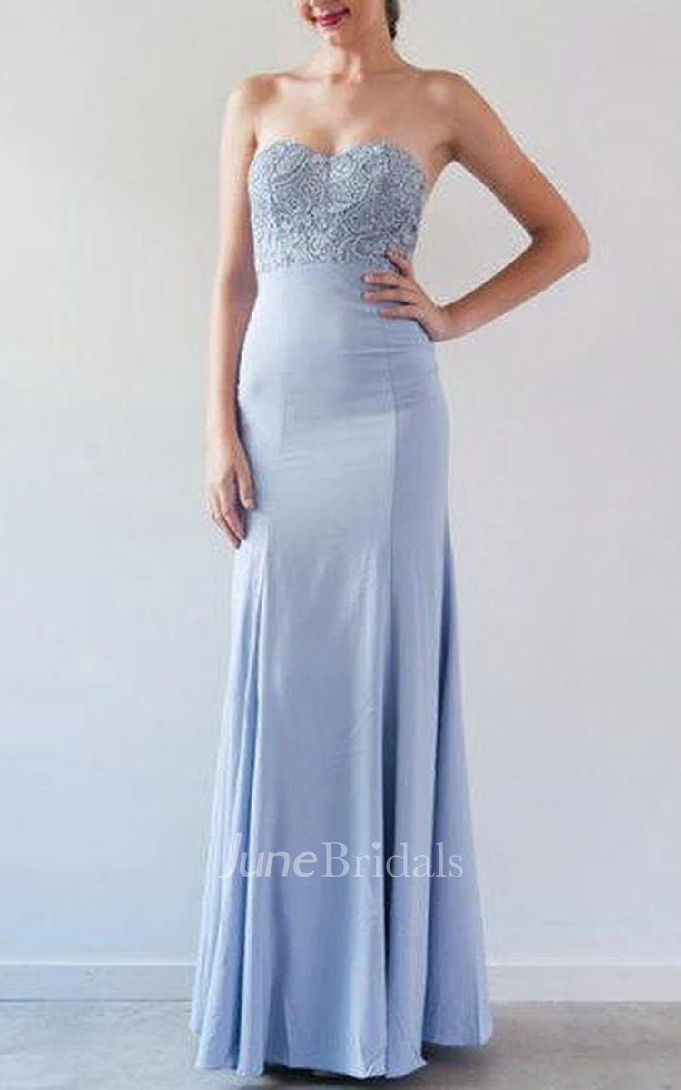 Sweetheart Floor-Length Dress With Lace And Pleats