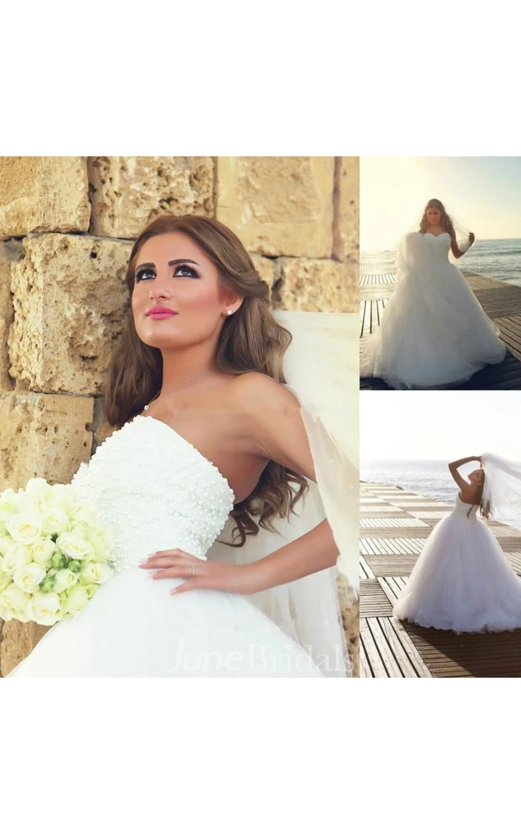 Timeless Tulle Beadings White Wedding Dress Plus Size Lace-up Sweetheart