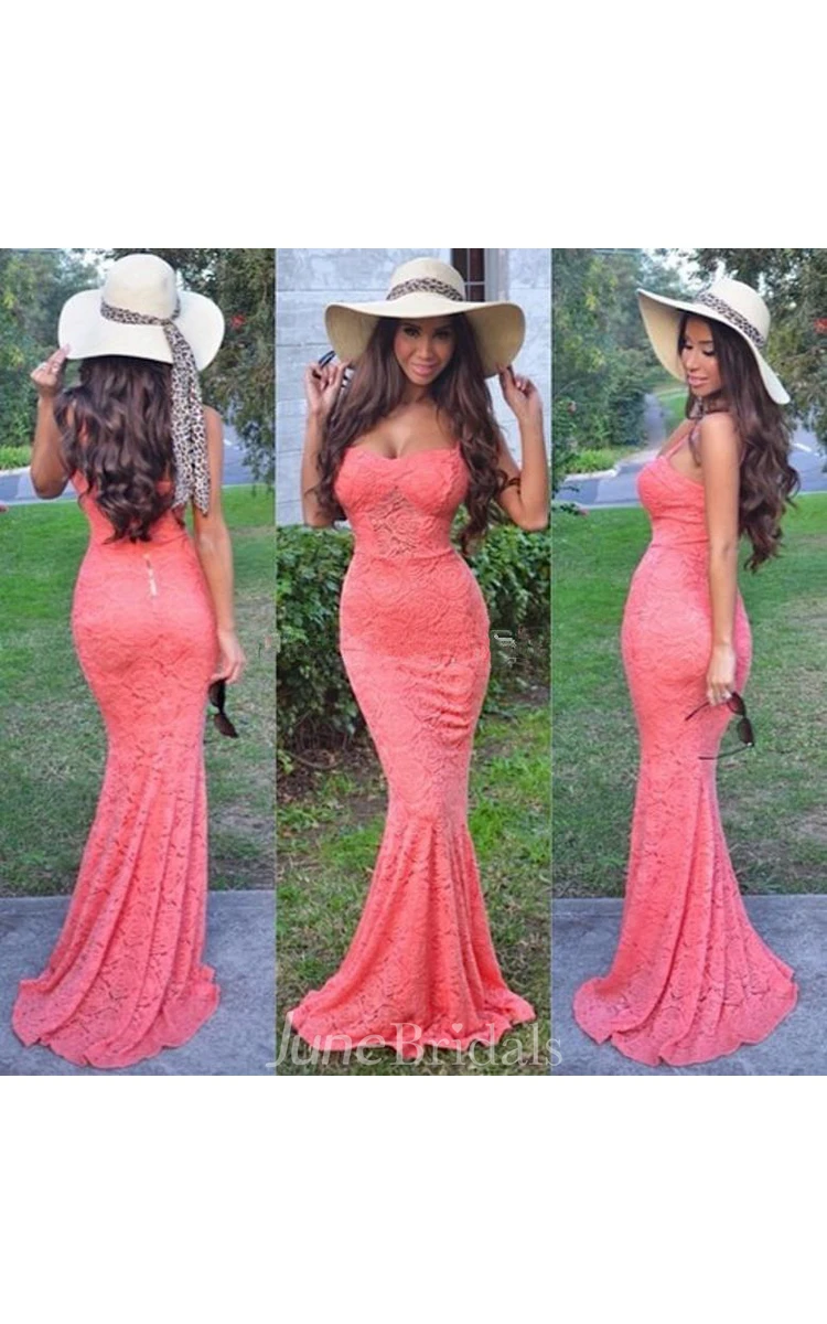 Lovely Lace Spaghetti Straps Sweetheart Prom Dress Mermaid