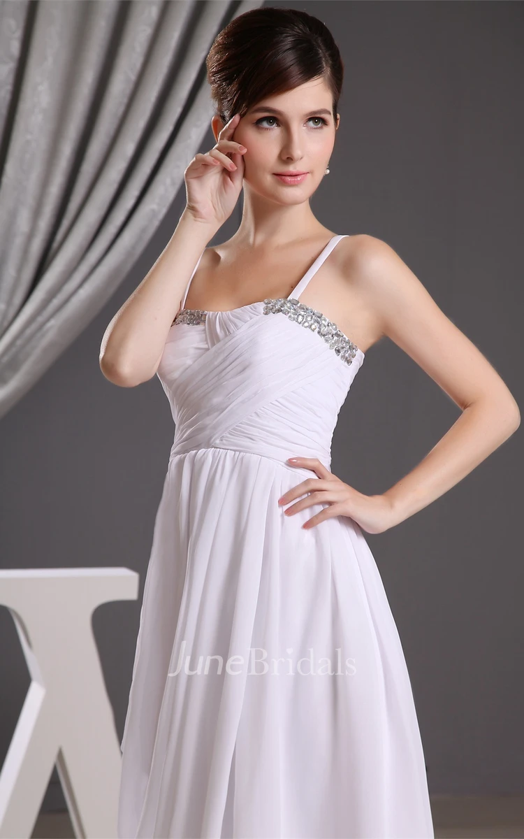 Chiffon Ruched Floor-Length Dress with Spaghetti-Straps and Side Draping