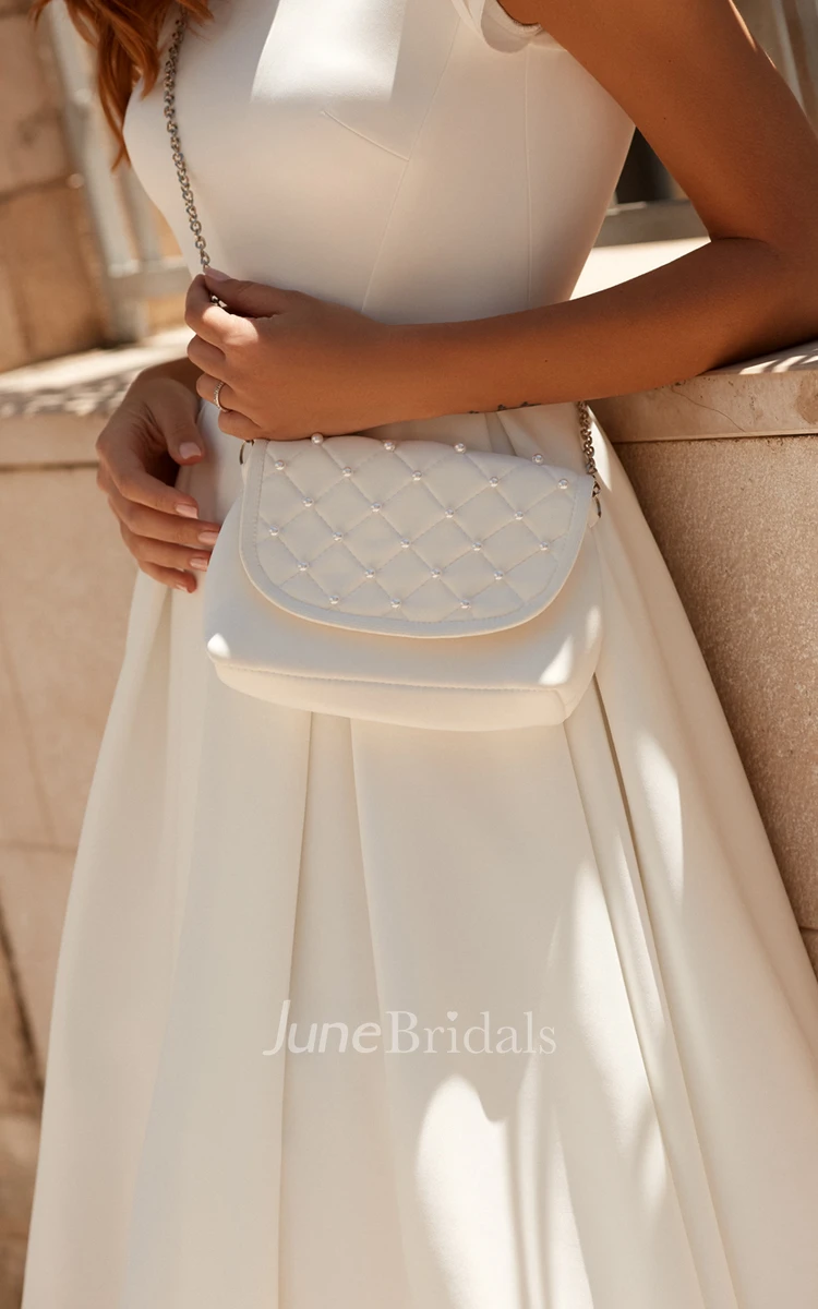 Informal Layered Cap Sleeve Cute Knee-length Satin Wedding Dress With Deep V-back