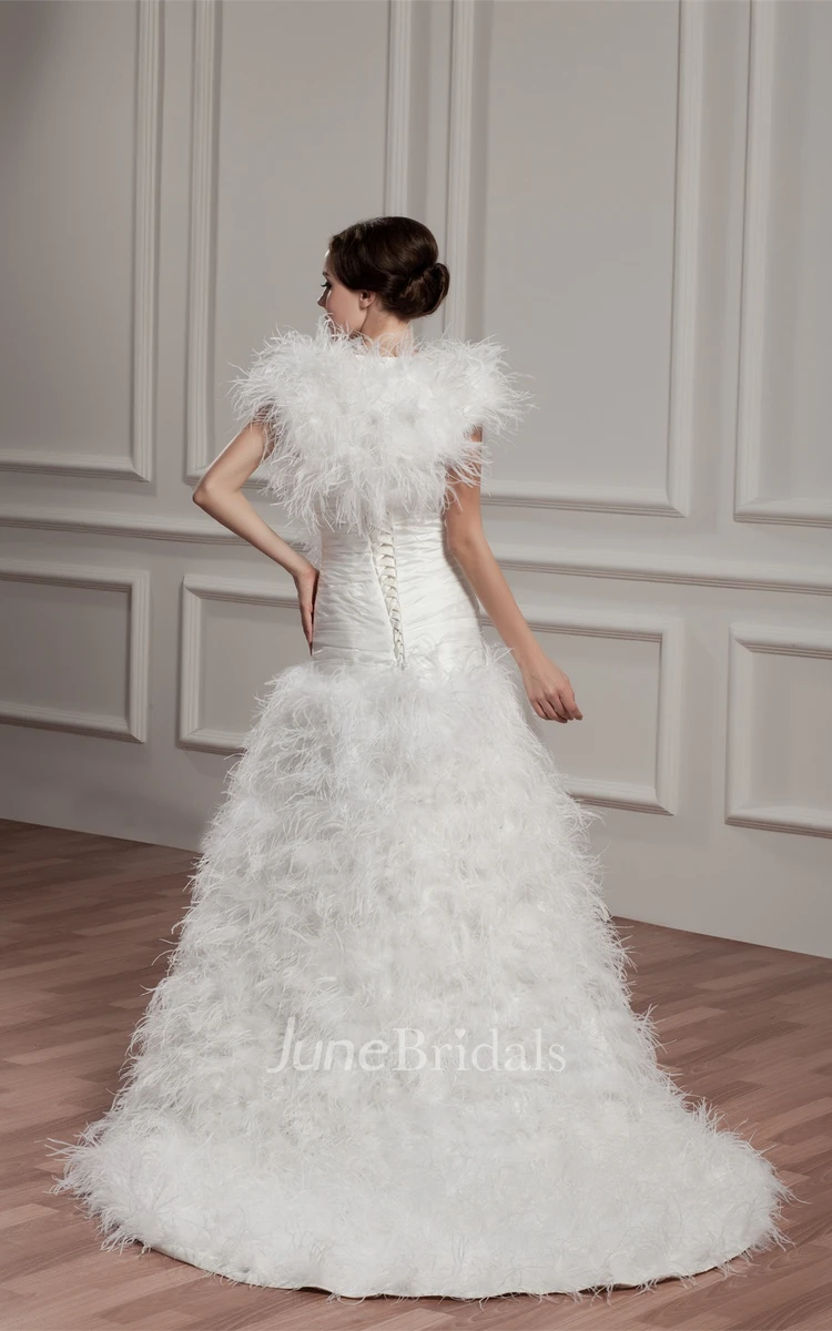 Strapless Criss-Cross Ruffled A-Line Gown with Beading and Bolero