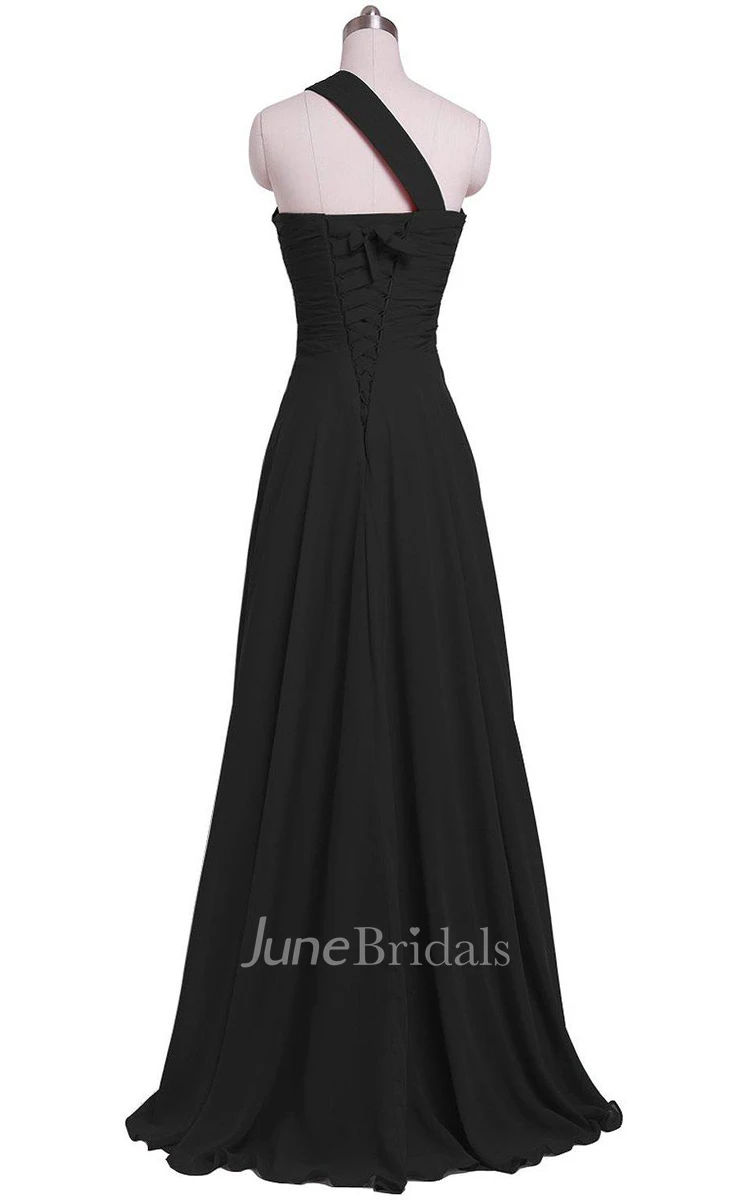 One-shoulder A-line Chiffon Gown With Beadings