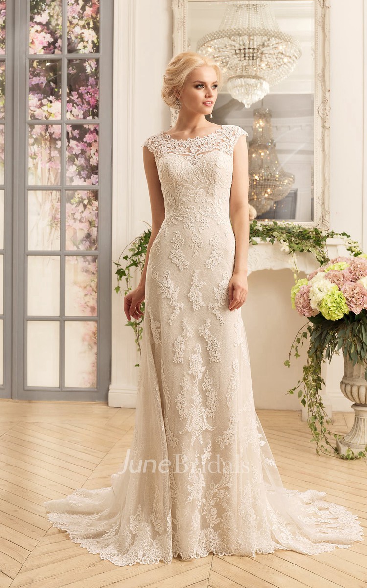 illusion short sleeve long lace sheath