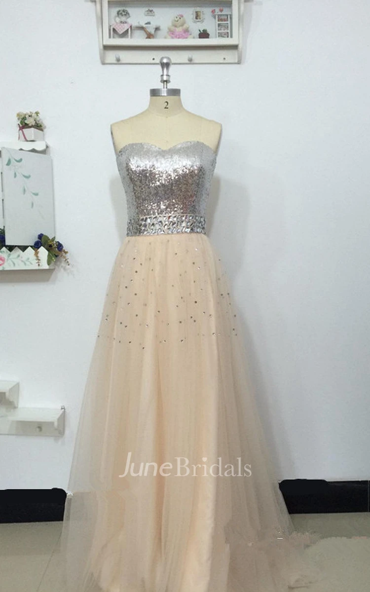 A-line Sweetheart Tulle Dress With Sequins