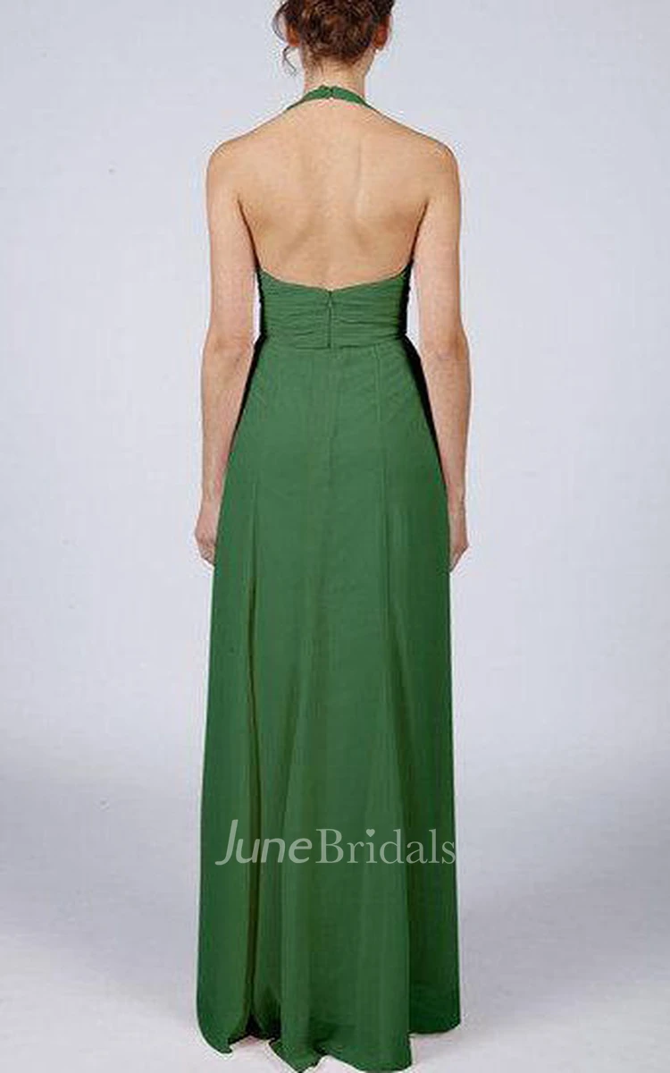 Emerald Green Halter Neck Long Bridesmaid Dress