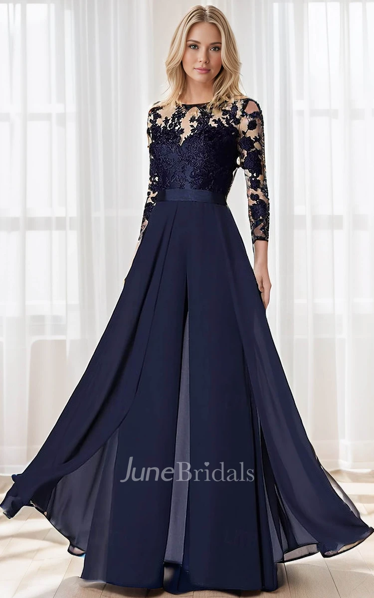 Formal Floral Jumpsuit Detachable A-Line Boho MOB Dress Modern Flowy Maxi  Chiffon Lace Party Evening Gown - June Bridals