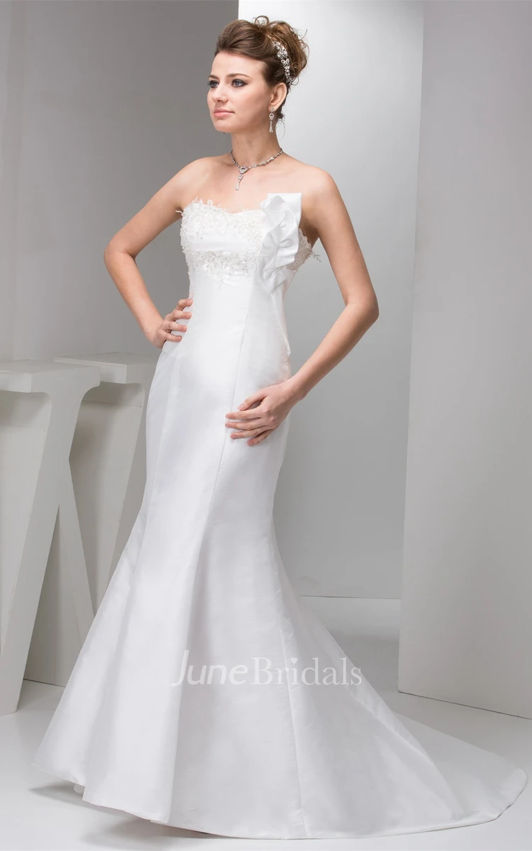 Strapless Mermaid Sheath Dress with Appliques and Bow