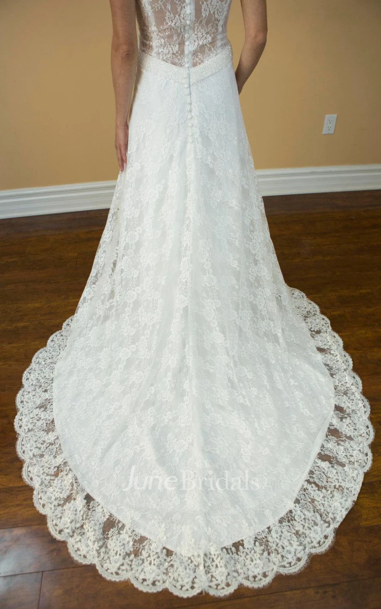 Sexy V-Neck A-Line Lace Wedding Dress With Rhinestone Decoration
