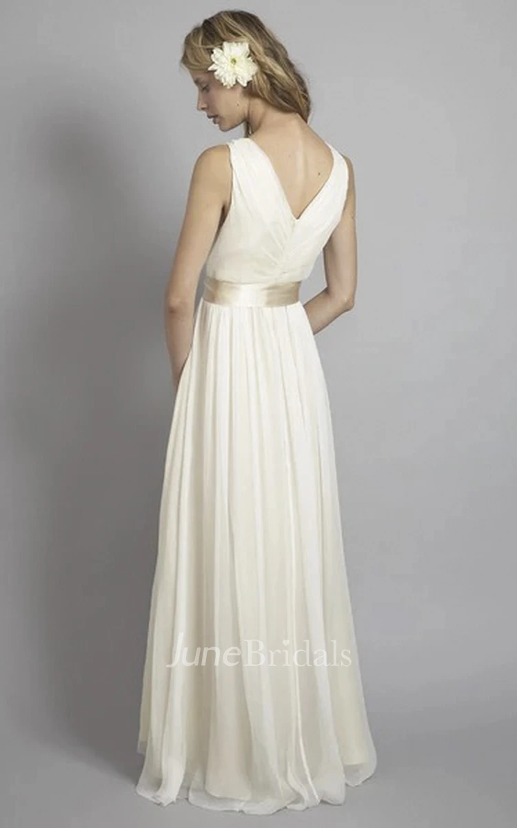 Plunging Chiffon Sleeveless Criss Cross Empire Wedding Gown With Low V-back