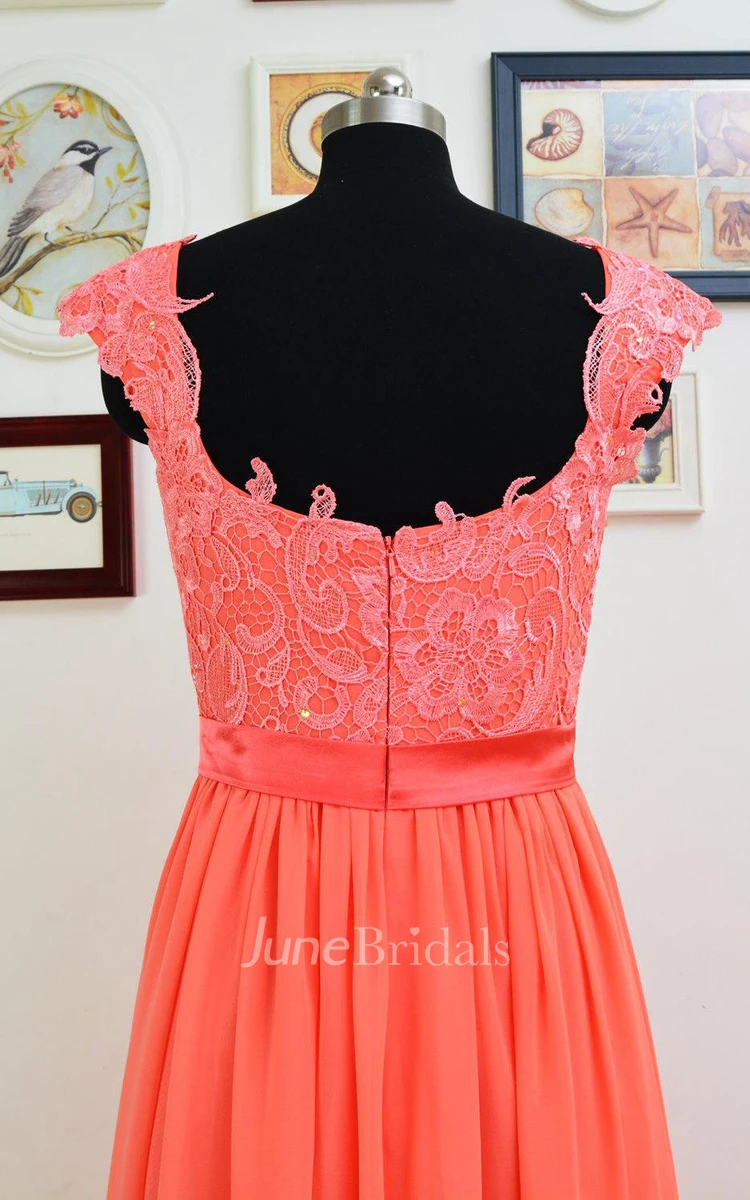 A-line Cap Sleeve Chiffon&Lace Dress