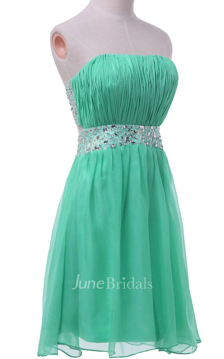 Strapless A-line Chiffon Dress With Pleats and Sequins