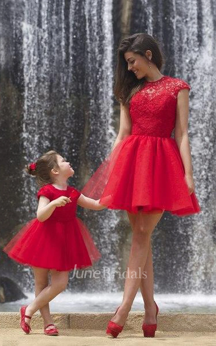 Lovely Red Lace Dress Tulle Short Cocktail Dress