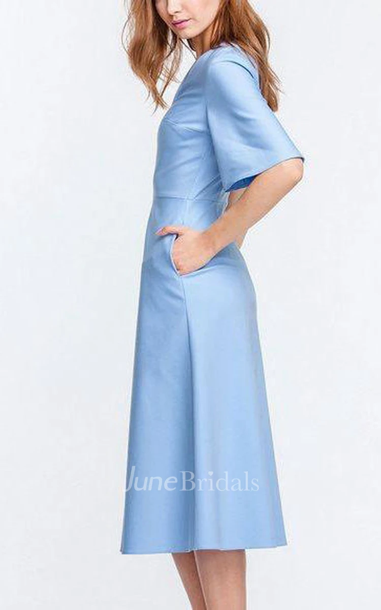 Trendy Bell Sleeve Tea-length Dress With Pockets
