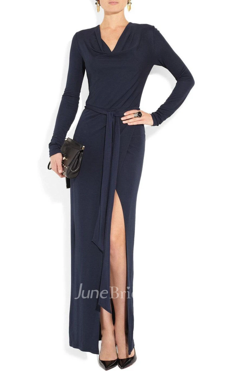 Maxi Long Sleeve Jersey Dress With Slit