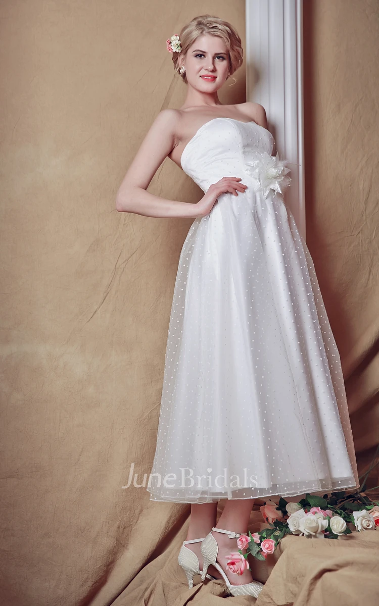 Exquisite Strapless Tea-length Country Wedding Dress