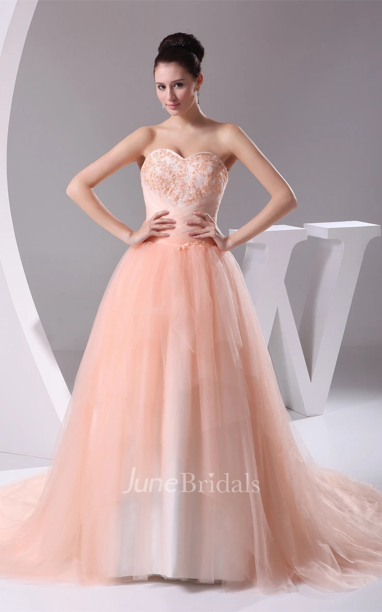 Sweetheart Criss-Cross Tulle Ball Gown with Appliqued Top