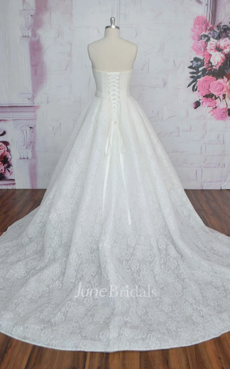 Ballgown Sweetheart Lace-up Corset Lace Sleeveless Wedding Dress With Sash And Ruching