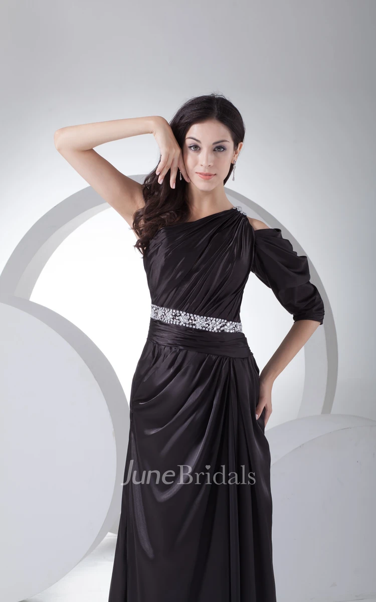 Exquisite One-Shoulder Front-Split Dress With Beaded Waist