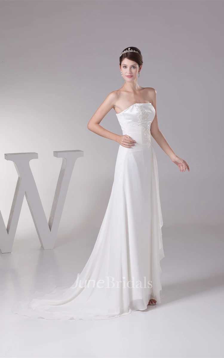 Strapless Sheath Floor-Length Dress with Pleats and Appliques
