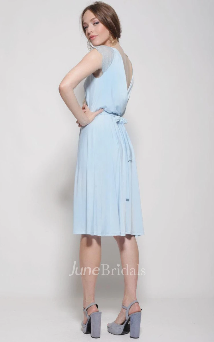 Knee-length Bell Sleeve Chiffon&Lace Dress