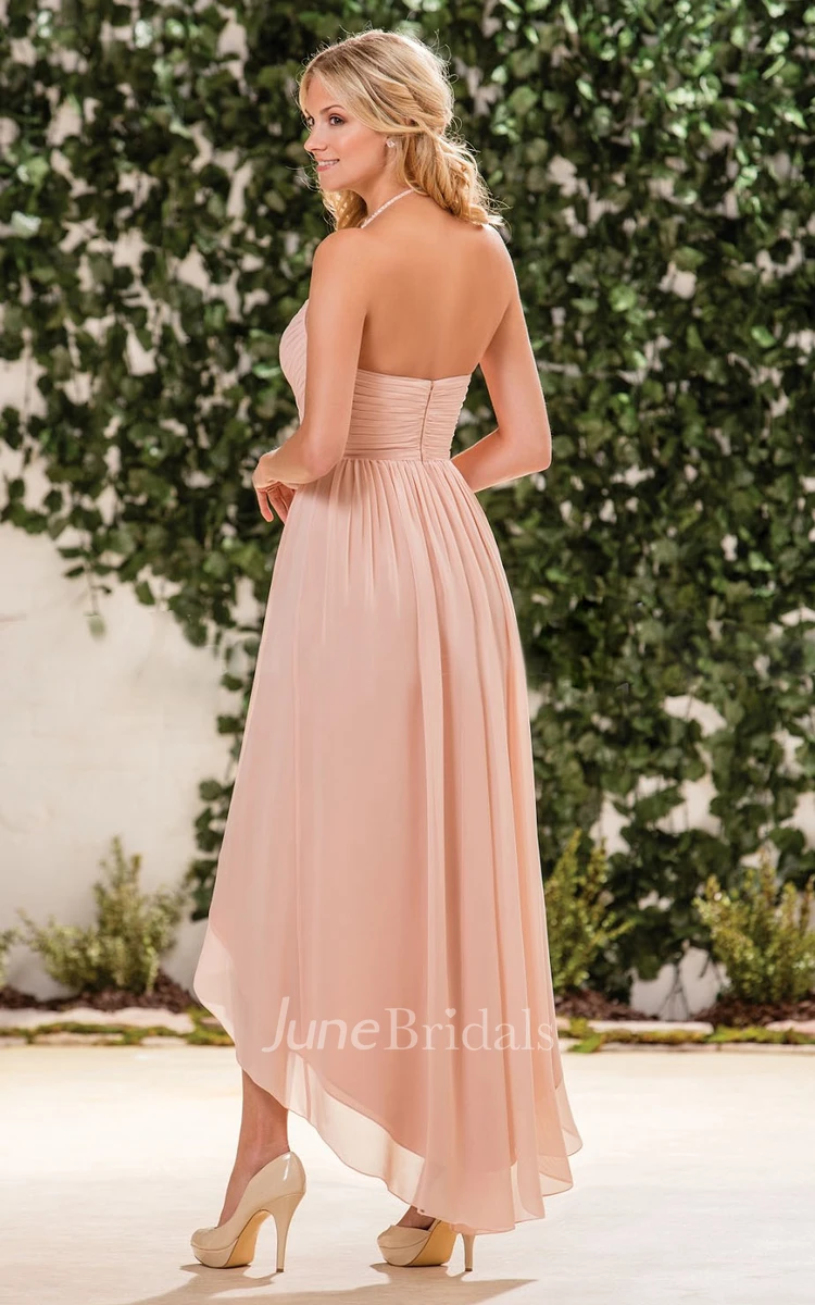 Halter A-Line High-Low Bridesmaid Dress With Crisscrossed Ruches