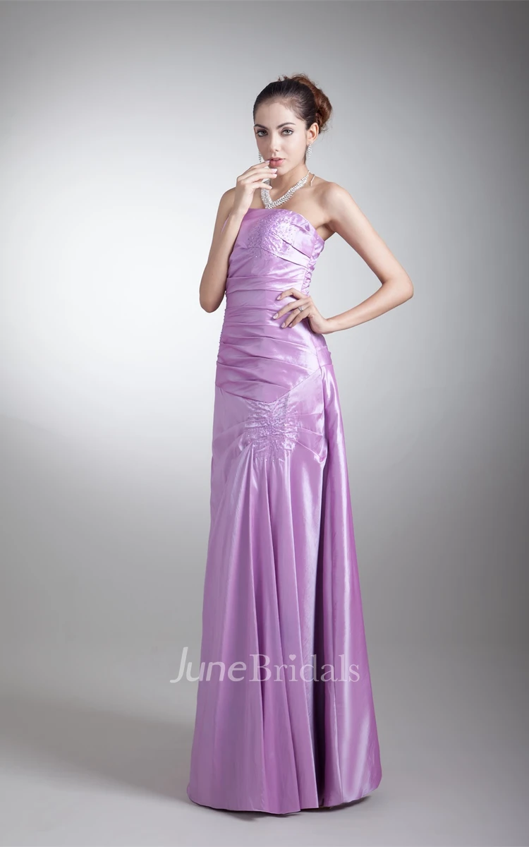 strapless sheath ruched dress with corset back