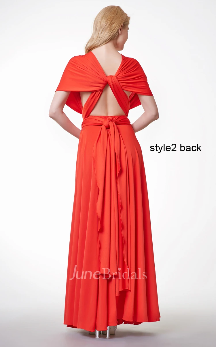 Convertible Sleeveless Halter Neck Pleated A-line Jersey Gown