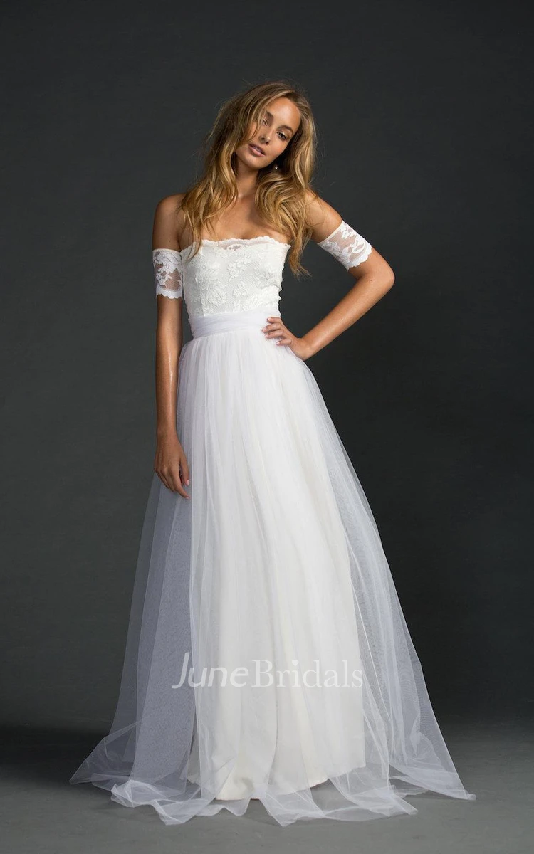 Grace Loves Strapless A-Line Tulle Dress With Lace Bodice and Sleeves