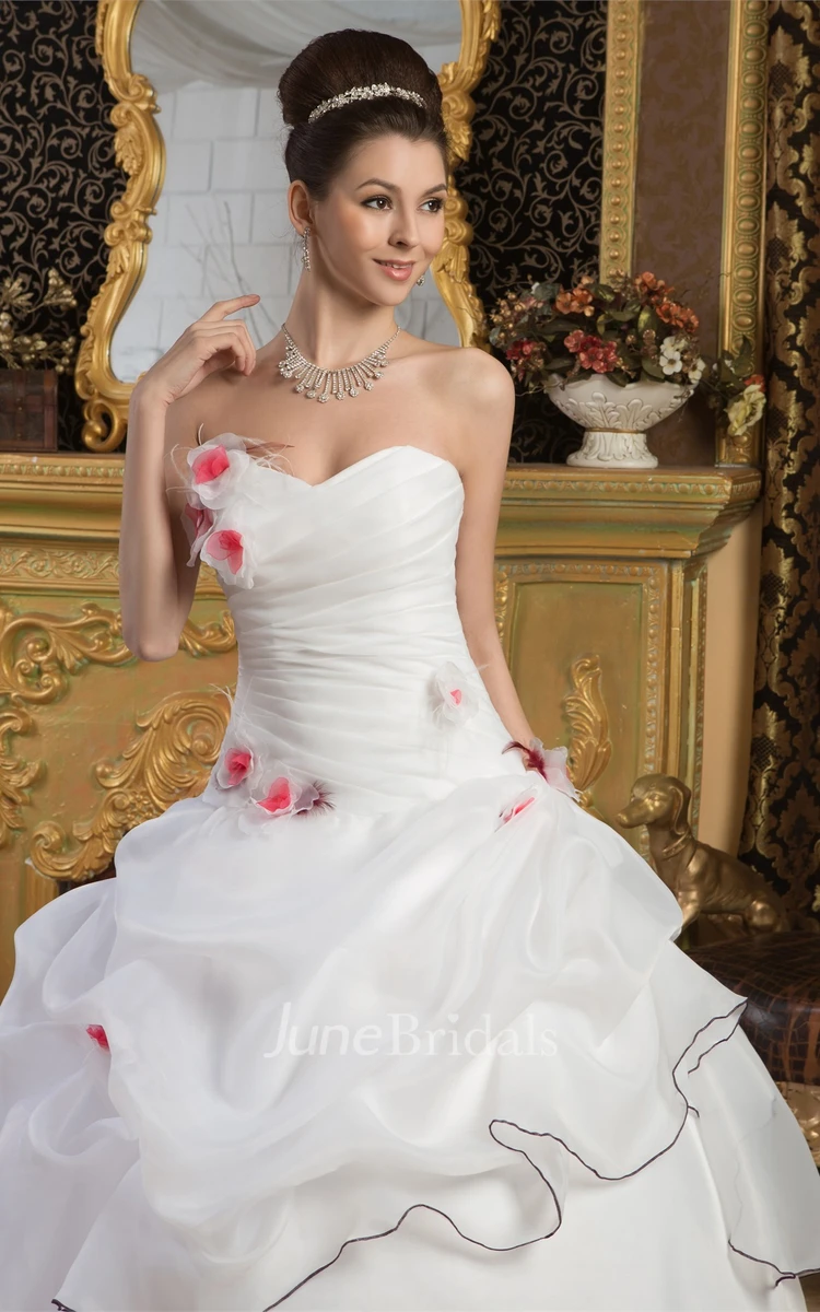 Sweetheart Criss-Cross Pick-Up Ball Gown with Flower with