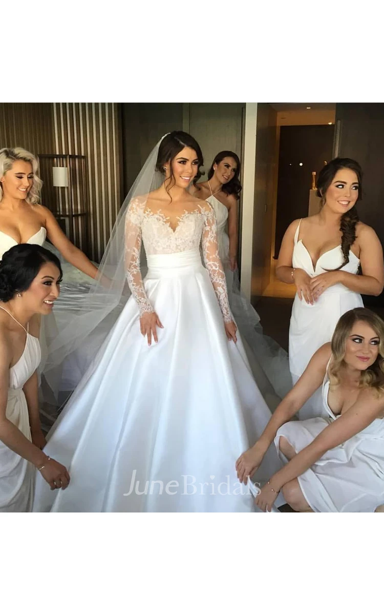 Delicate Lace Appliques Princess Wedding Dress Long Sleeve