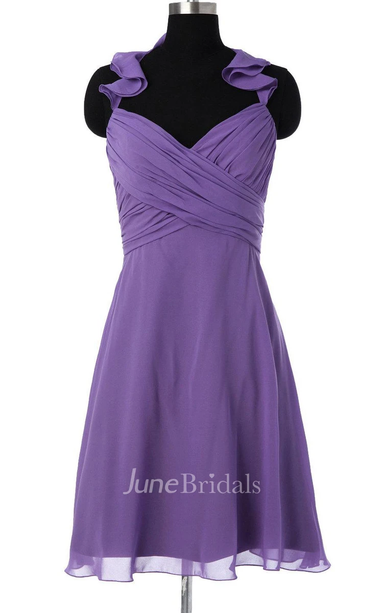 Purple Bridesmaid Short Chiffon Convertible Prom Hanging Neck Bridesmaid Dress