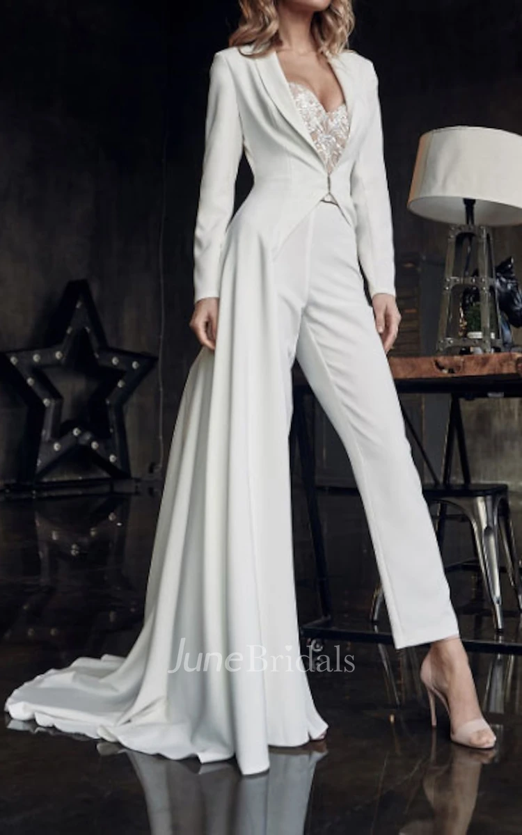 Two Piece Sweetheart Satin Wedding Dress Jumpsuit Sexy Romantic Summer Adorable Beach Western With Long Sleeves 