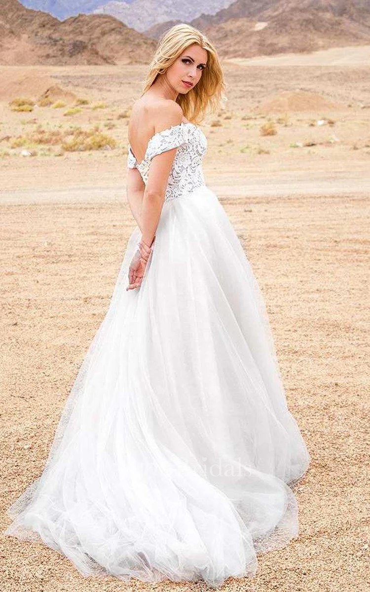 Off-The-Shoulder Tulle Satin Lace Wedding Dress