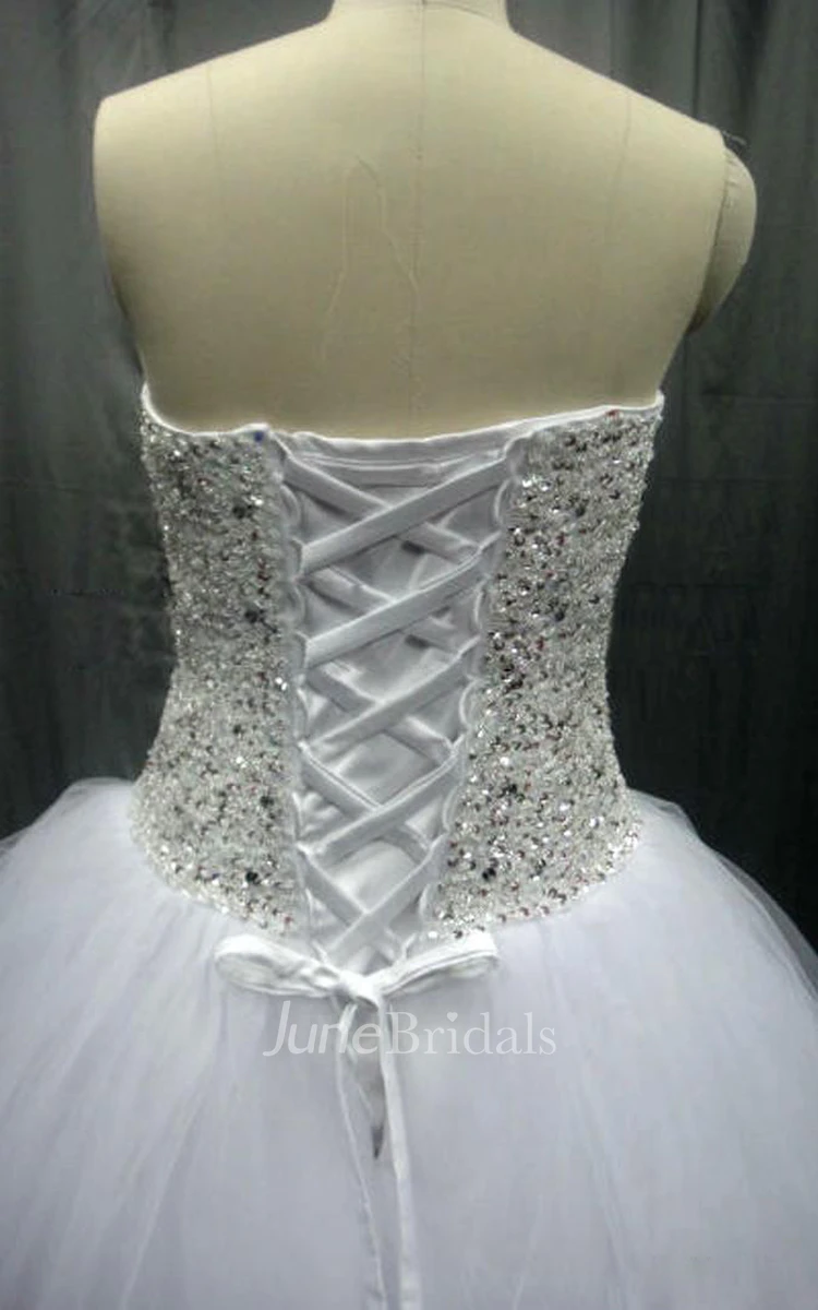 Sweetheart Tulle Beading Crystal Diamond Strapless A-Line Wedding Dresses