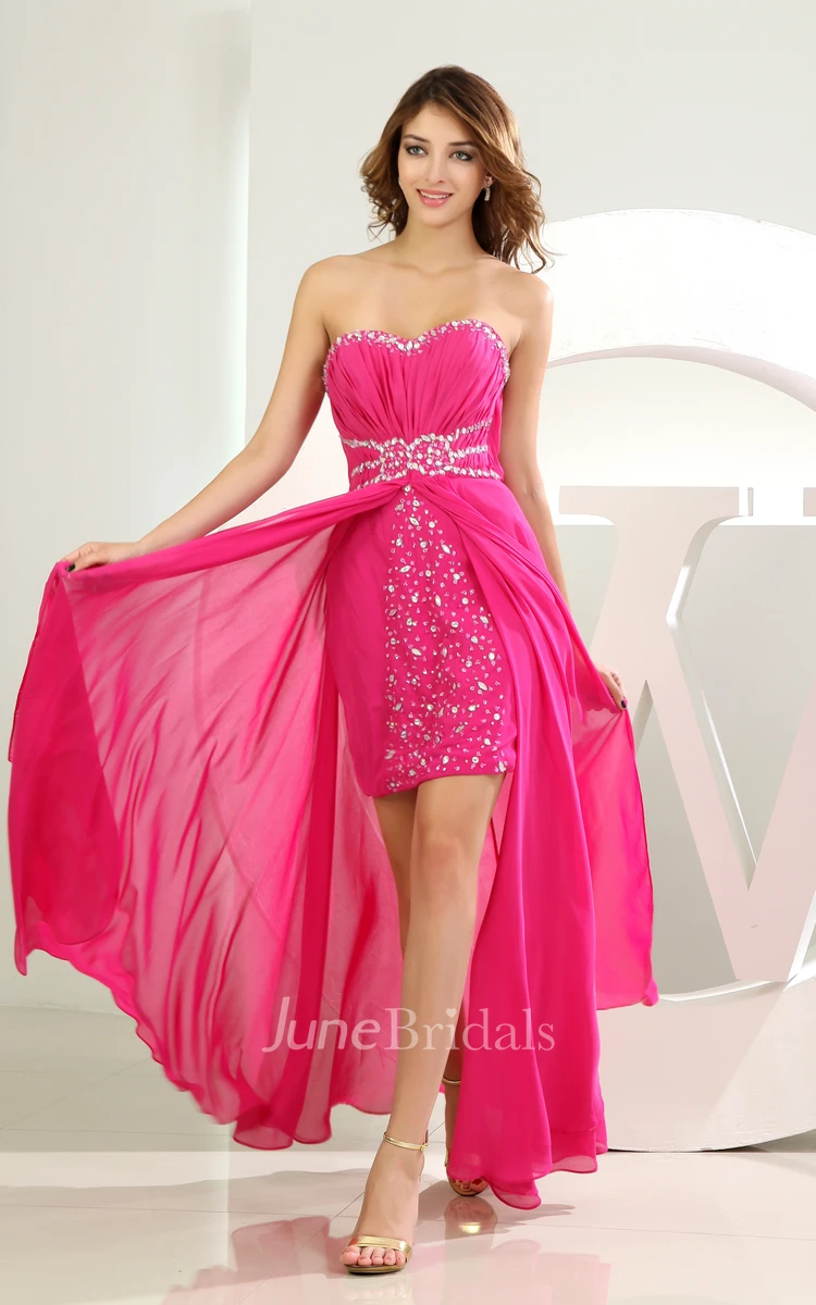 Sweetheart Chiffon Dress With Ruching Dress Beading