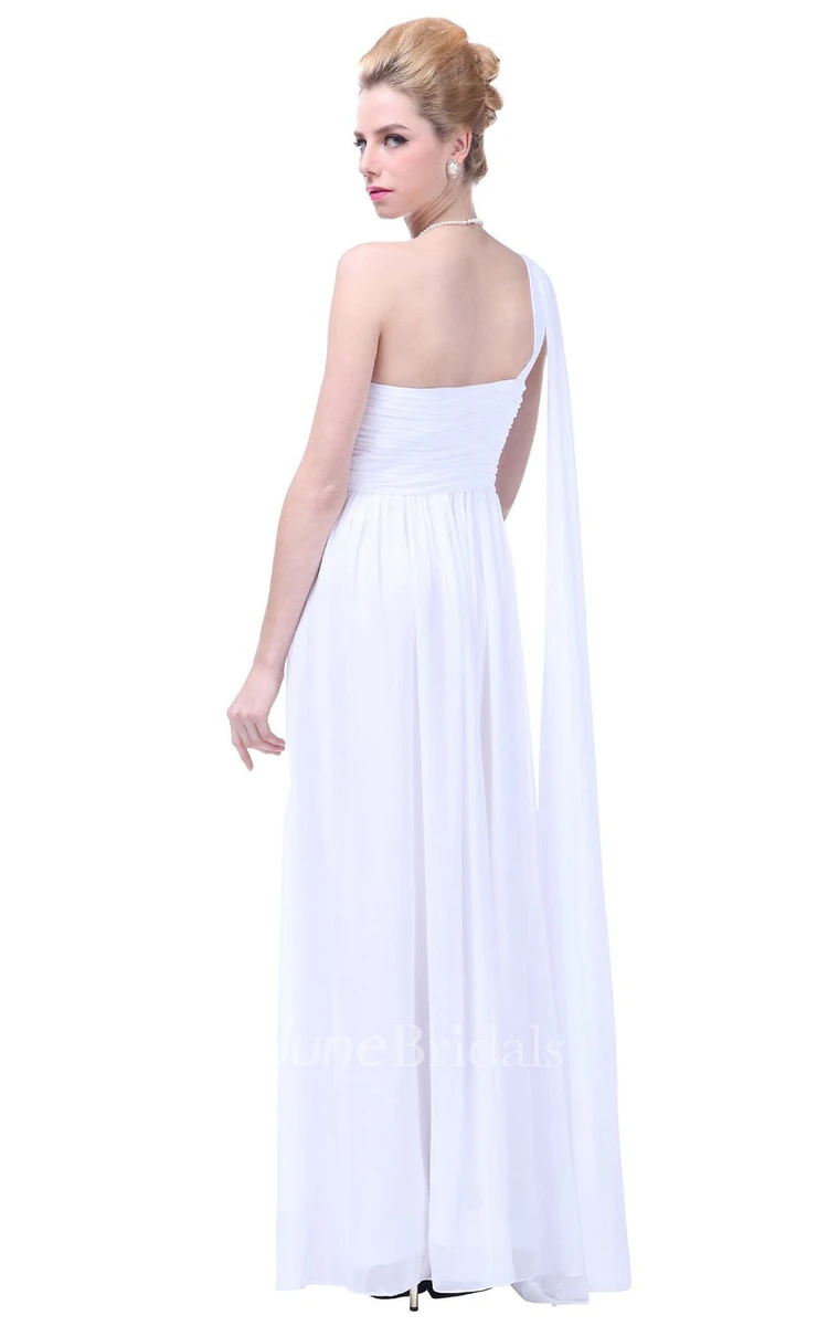 One-shoulder Asymmetrical Bodice Long Pleated Chiffon Dress