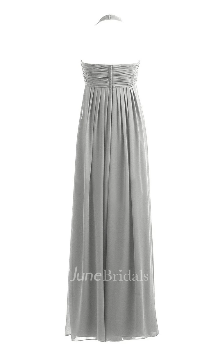 Halter Empire Layered Chiffon Gown With Ruching
