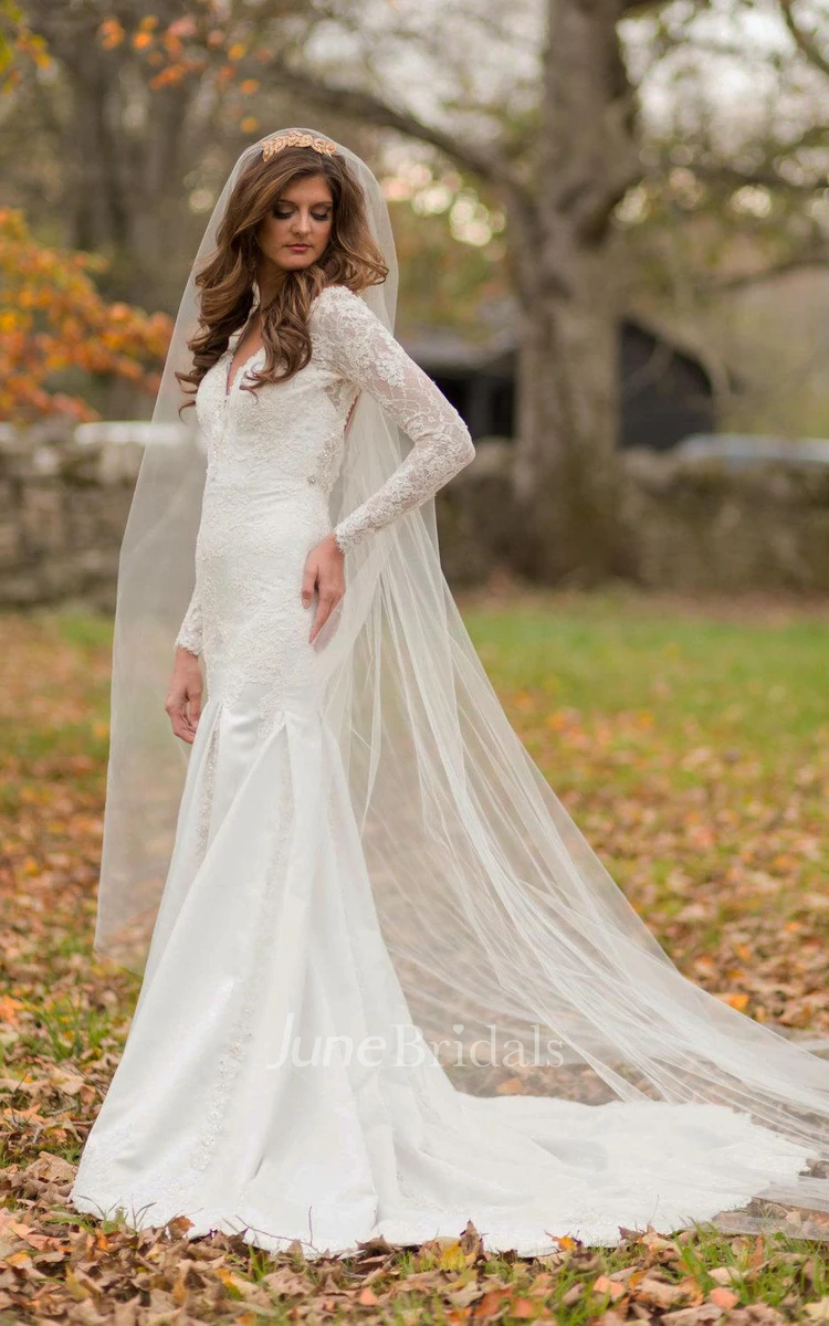 Satin V Neck Appliques Button Wedding Dress Satin V Neck Appliques Button Wedding Dress