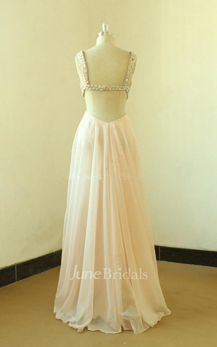 Backless Sexy Blush Pink Empire Prom Dress With Crystals