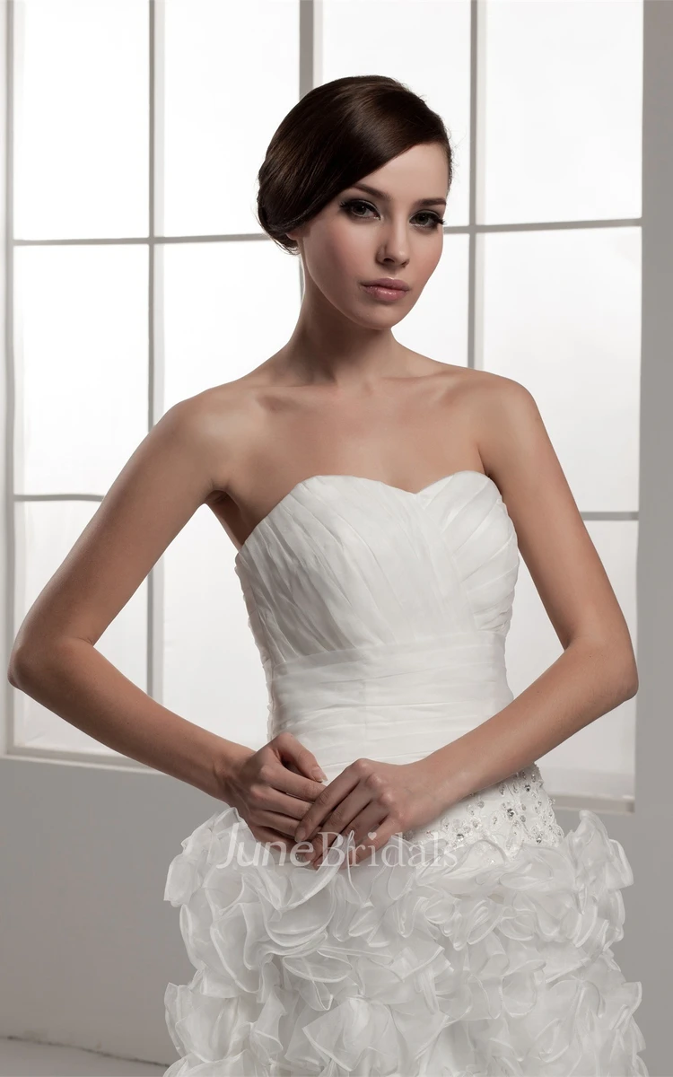 Sweetheart Criss-Cross Ruffled A-Line Gown with Beading