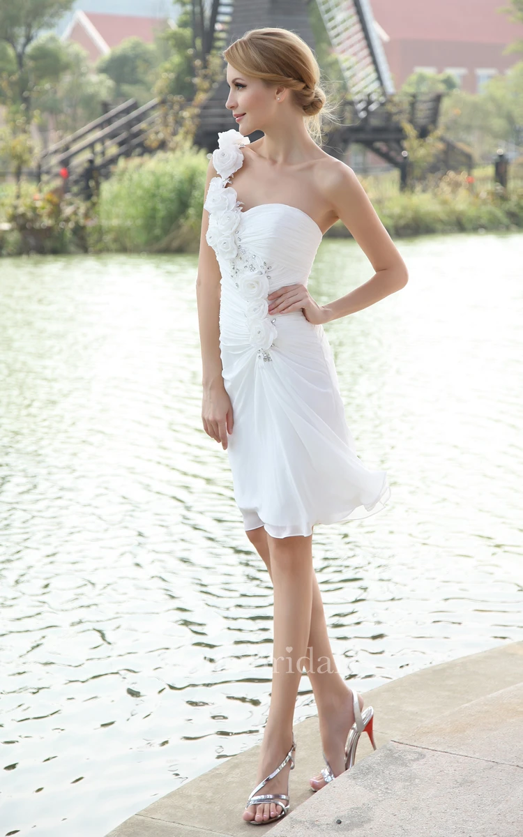 Chiffon Asymmetrical One-Shoulder Dress With Floral Strap