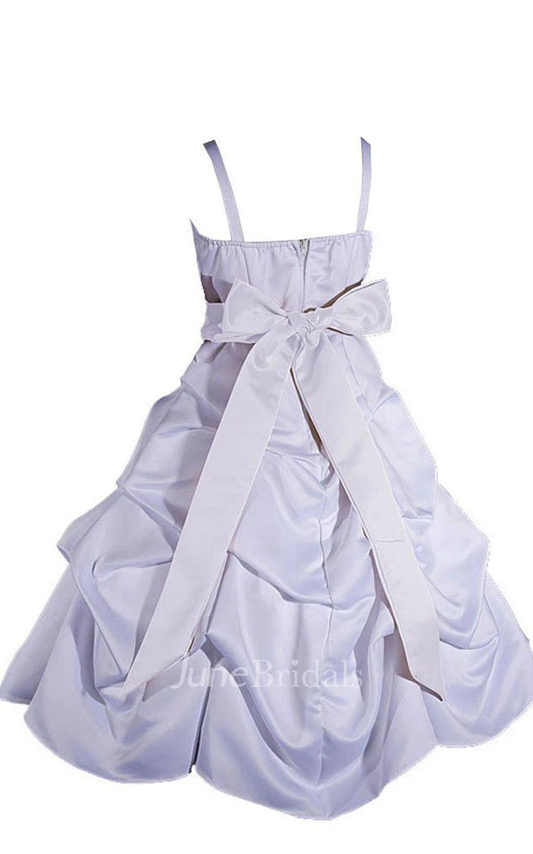 Spaghetti Strap Pick Up Satin Dress With Bow