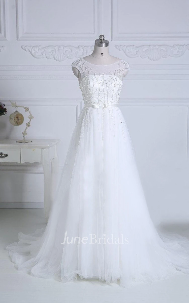 A-Line Tulle Satin Dress With Beading