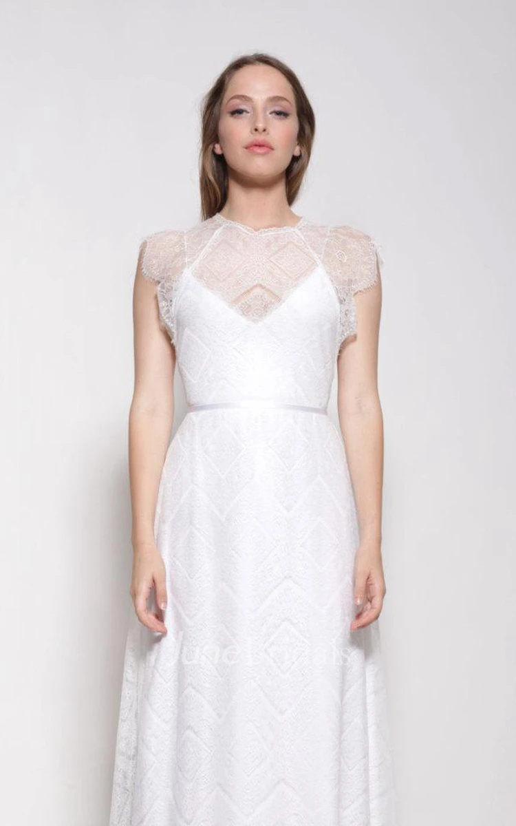 Sleeveless Lace Floor-Length Cap Dress With Illusion Back